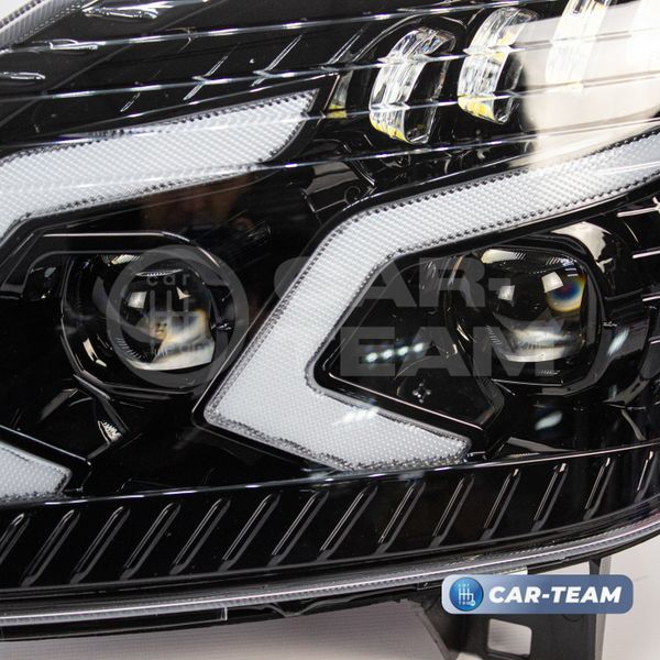 Фары Газель Бизнес передние в стиле Mercedes AMG с 4-мя Bi LED модулями и плавающими поворотниками, черная маска (Китай)