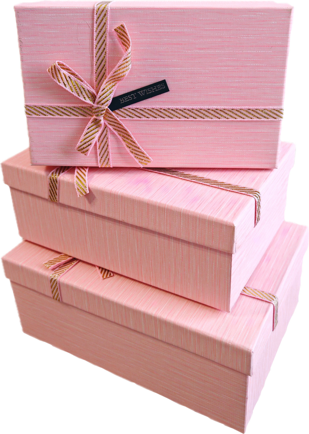 Набор подарочных коробок 3в1 с бантом, розовый 19*12*6.5, 21*14*8, 23*16*9.8см