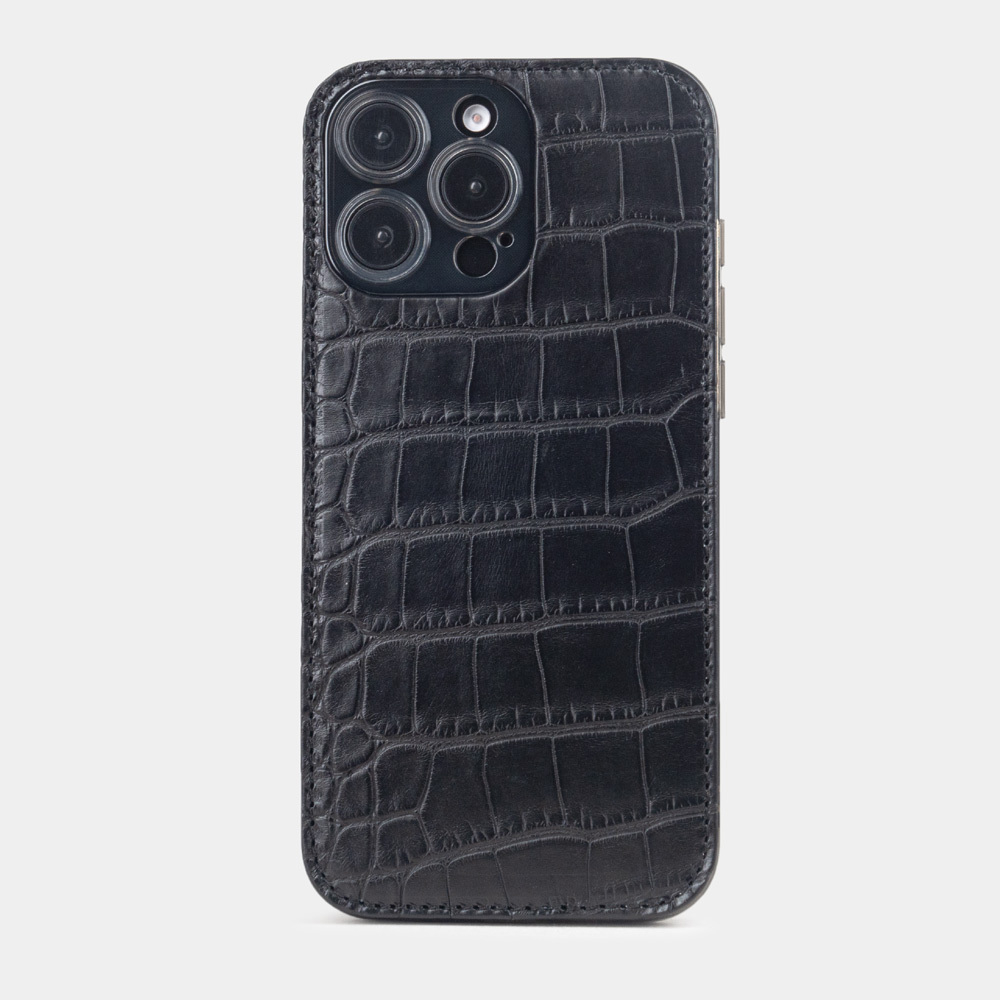Чехол-накладка кожаная для iPhone 16 Pro Max, аллигатор черного цвета
