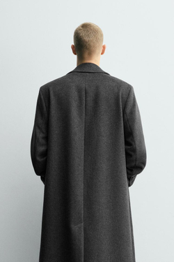 ZARA ДВУБОРТНОЕ ПАЛЬТО ИЗ СМЕСОВОЙ ШЕРСТИ, СЕРЫЙ МЕЛАНЖ