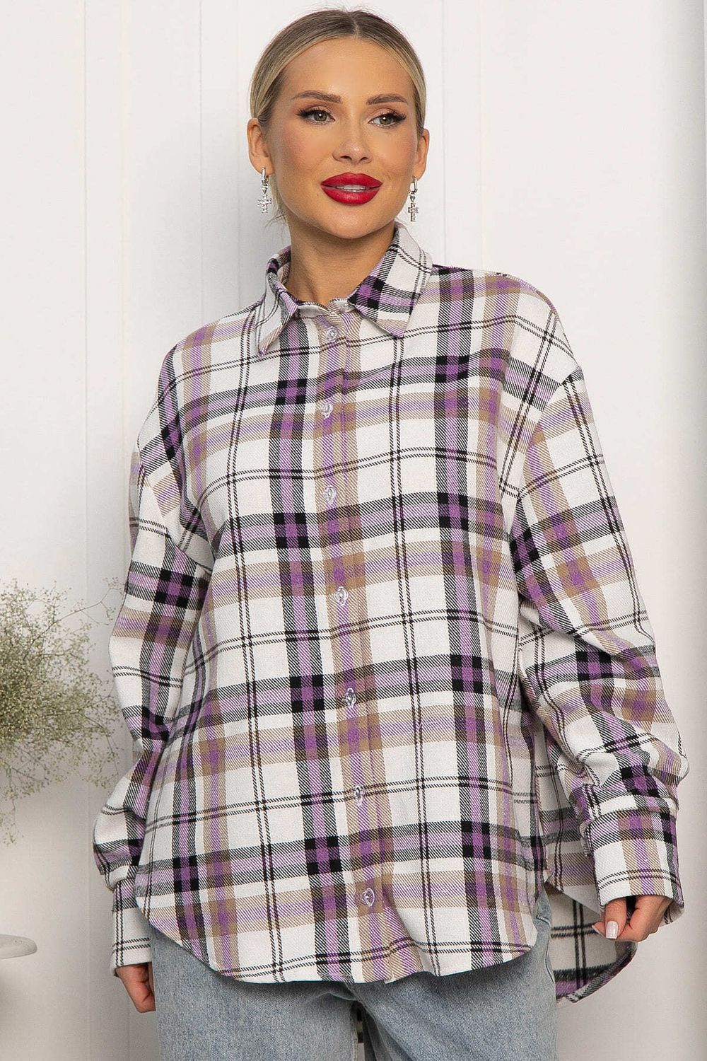 Рубашка оверсайз Дарика (бело-сиреневая) Б14253-30М LT Collection