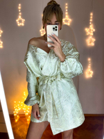 Платье вечернее с поясом ( сливочно-серебряное )