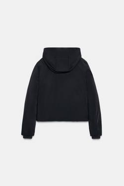 ZARA КУРТКА С КАПЮШОНОМ WATER REPELLENT WINDPROOF, ЧЕРНЫЙ