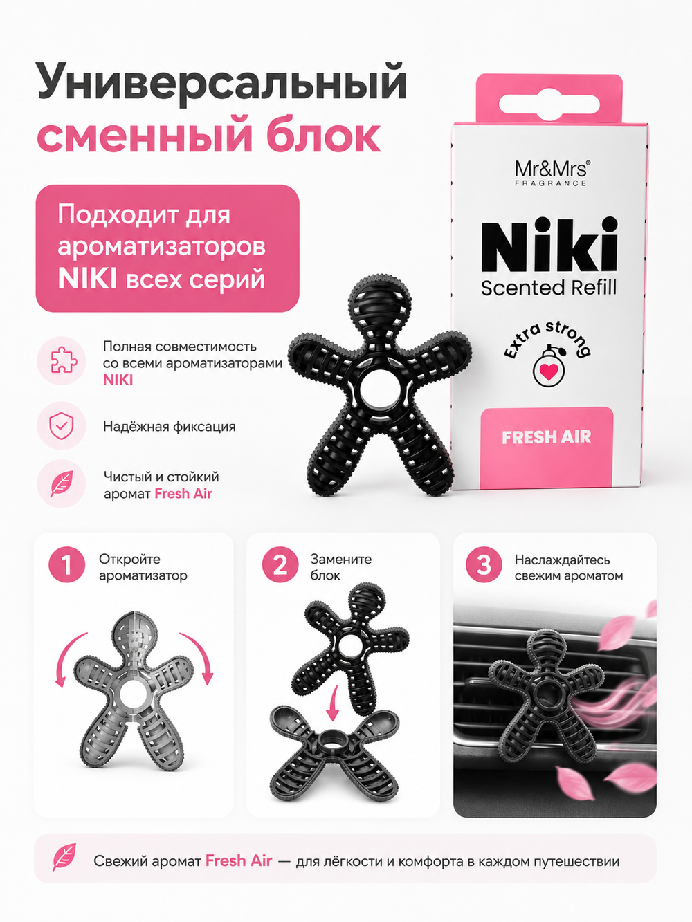 Mr&Mrs Fragrance Сменный блок НИКИ свежий воздух |NIKI fresh air универсальный (для НИКИ всех серий)