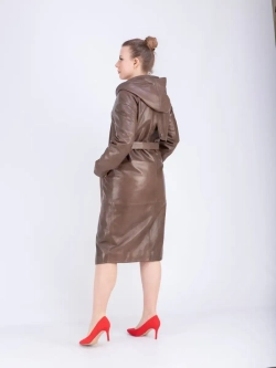 Плащ кожаный, длинный с капюшоном