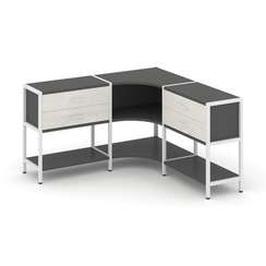 Shelf System Трехсекционный угловой стеллаж двухярусный с ящиками SN.STMU-231 Антрацит/Дуб Наварра/М