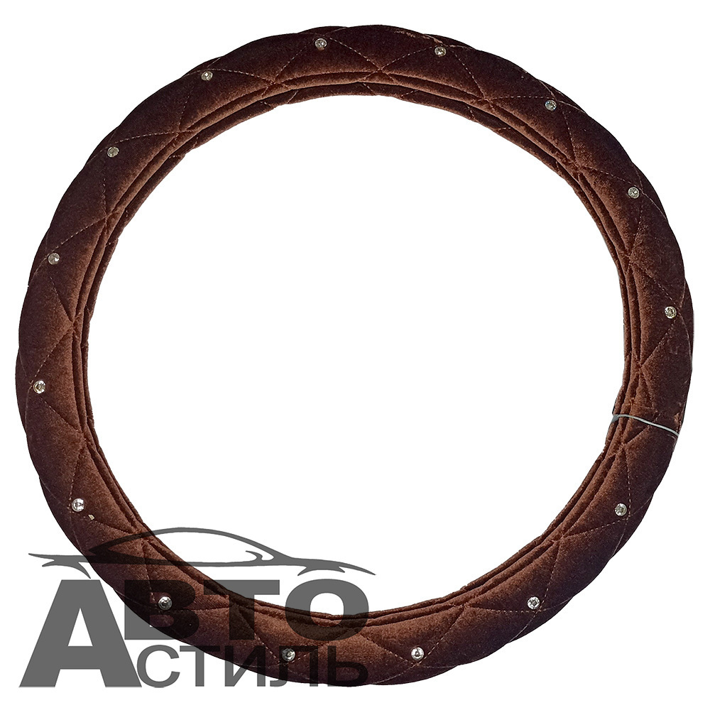 Оплетка на руль круглая Coolpart DIAMOND  (37*38) ромб ткань кофейный СТРАЗЫ F6068CF