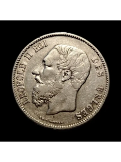 Монета Бельгии 5 франков 1869 год "Леопольд II"