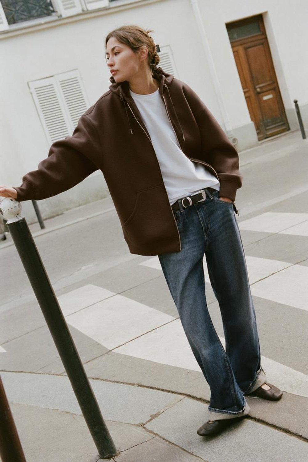 ZARA ХУДИ НА ШНУРКАХ, КОРИЧНЕВЫЙ