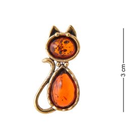AM-3470 Брошь «Кошка Киска» (латунь, янтарь)