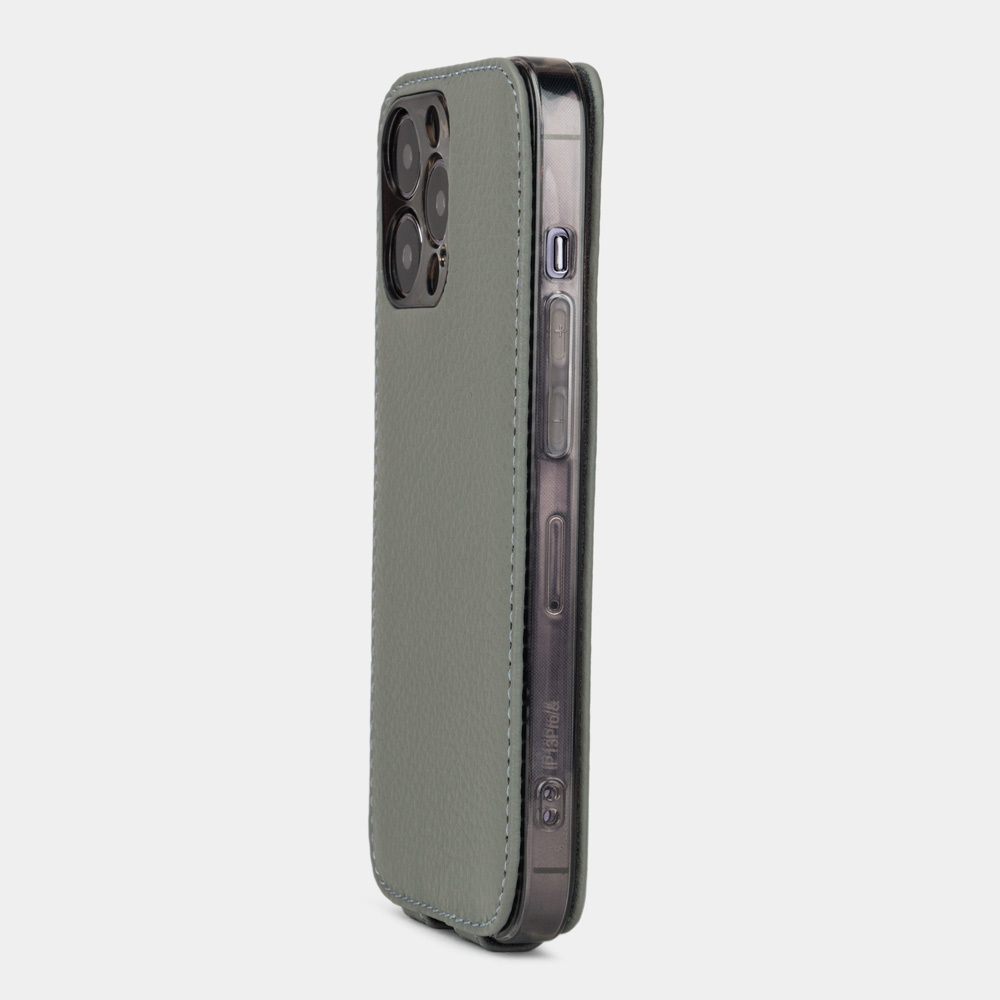 Чехол кожаный для iPhone 13 Pro Max серого цвета