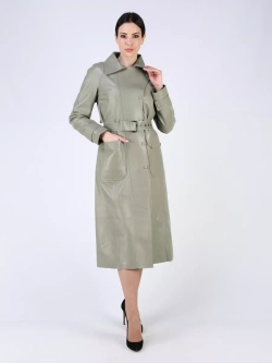 Кожаный тренч длинный с поясом плащ