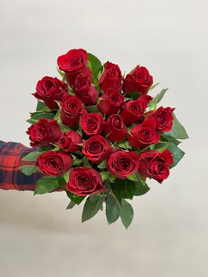 Букет 19 роз Кения 40 в ленте красные