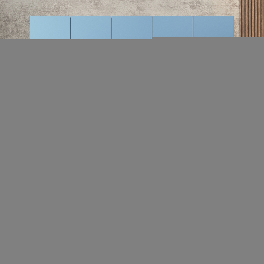 Шкаф Агератум МДФ четырехсекционный с антресолью и стеллажом в синей эмали - Дуб молочный 8622  210*45*240