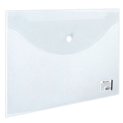 Папка-конверт с кнопкой А4, 100л, прозрачная (BRAUBERG)