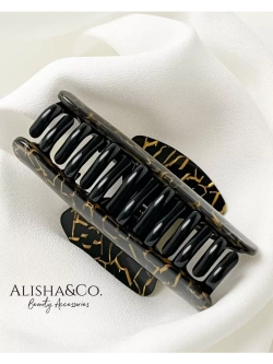 Крабик для волос средний черный Black & Gold Shell