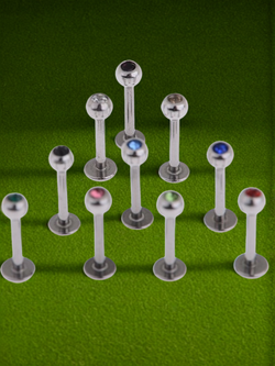 Штанга 8 мм для пирсинга губы с цветным кристаллом 4 мм из медицинской стали. 1 шт