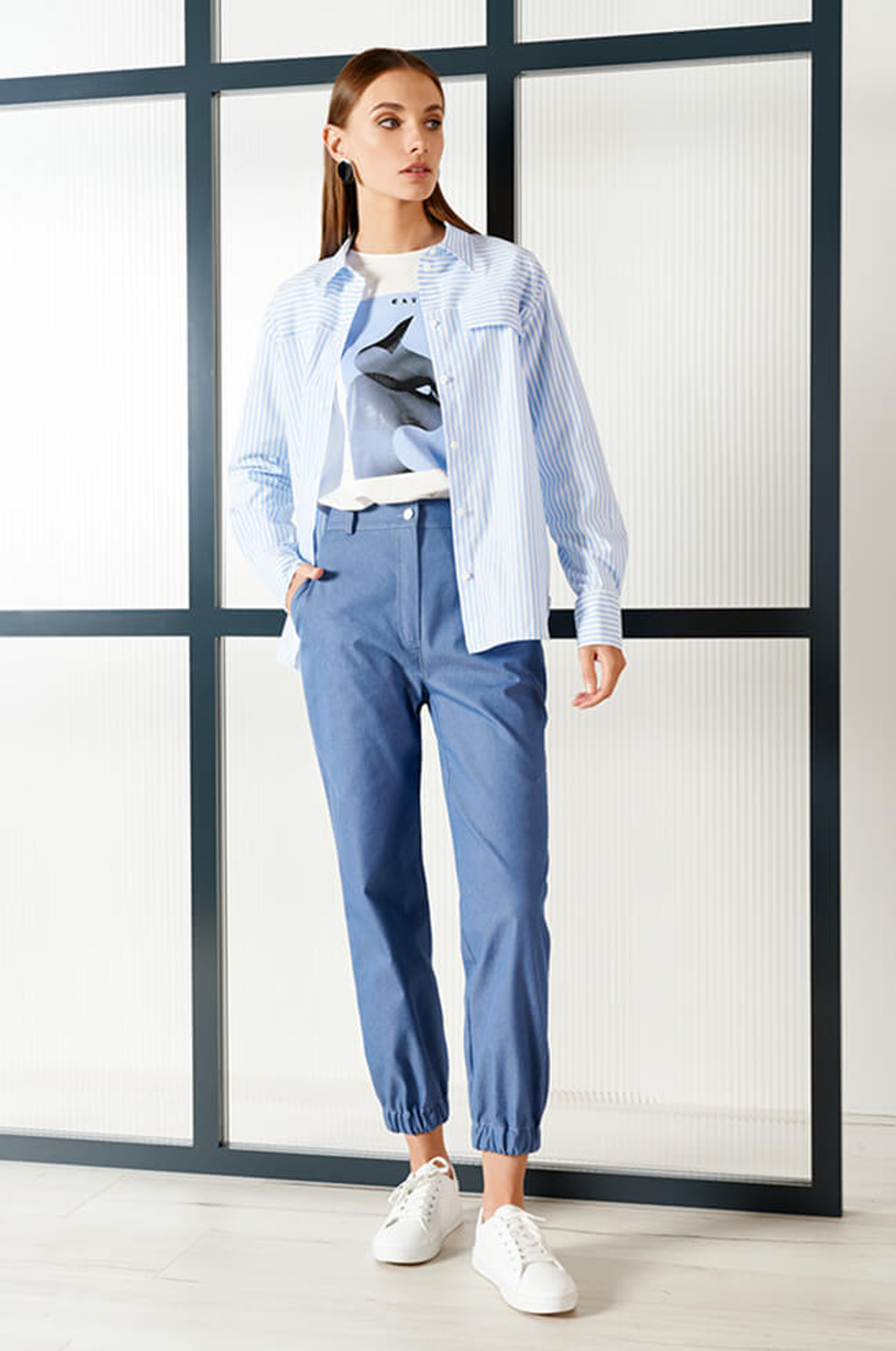 22659 Блузка женская (бело-голубая полоска)