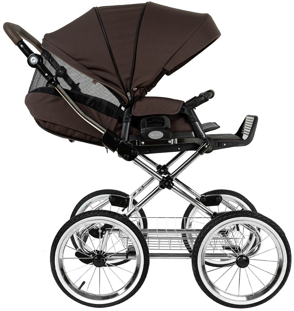 Детская коляска Roan Bass Next Classic d14 2.0 3 в 1 с автокреслом Pituso Baesa Pro Black,Beige Canopy BSNC/93/2 Turkish Coffe/Black/руч.Cappuccino
