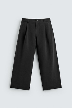 ZARA СТРУЯЩИЕСЯ БРЮКИ СО СКЛАДКАМИ, ЧЕРНЫЙ