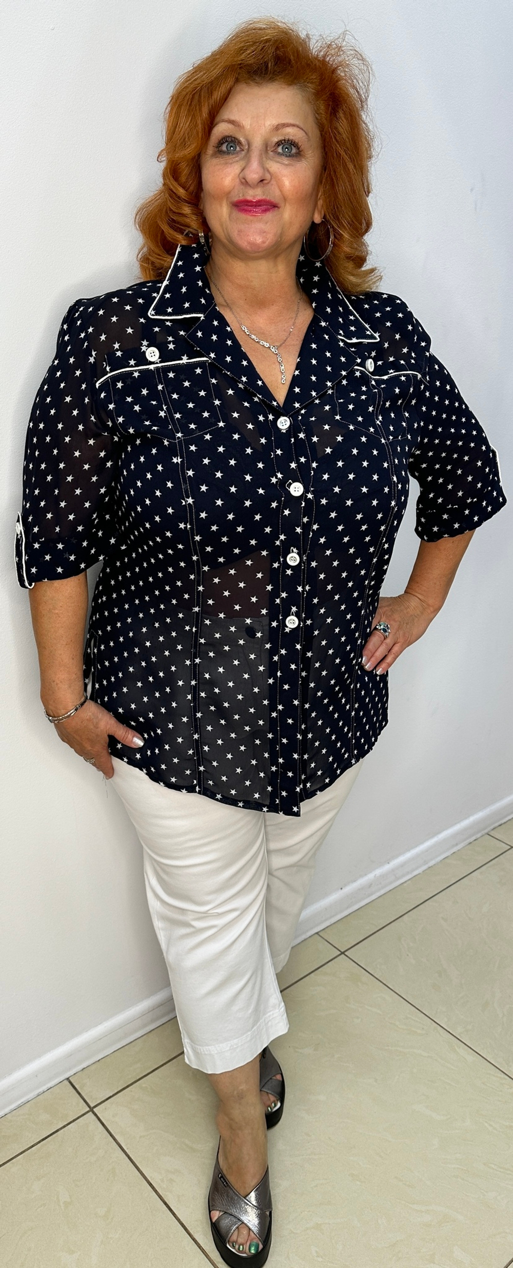 Темно-синий блузон в белых звездочках