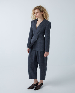 Жакет приталенного силуэта из смесового льна Брунелло Кучинелли темно-серый