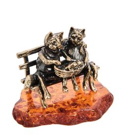 Народные промыслы AM-1054 Фигурка «Коты Пара с котятами» (латунь, янтарь)