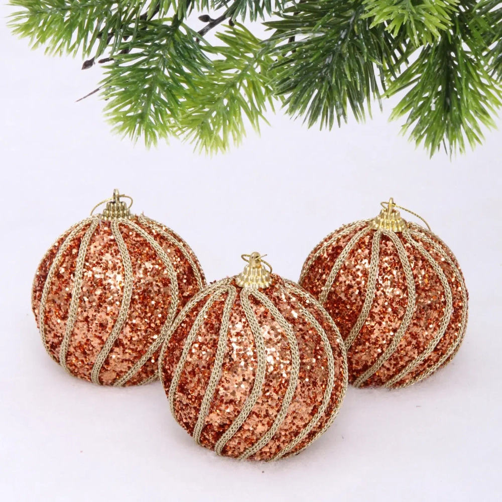 Новогодние шары «GLAME - Блестящий мир» 8 см (набор 3 шт), Розовое золото