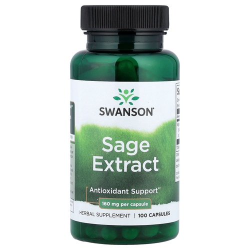 Swanson Vitamins, Экстракт шалфея, 160 мг, 100 капсул