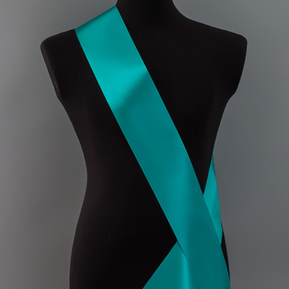 Лента наградная для конкурса красоты С НАНЕСЕНИЕМ. Цвет ленты БИРЮЗА. Крепление булавка.