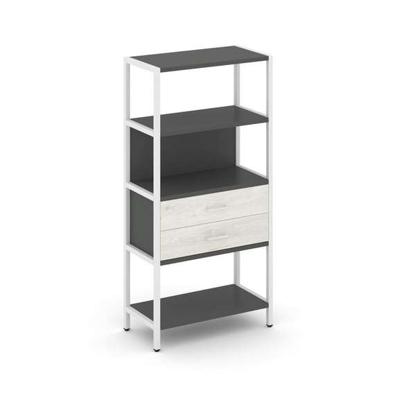 Shelf System Односекционный стеллаж четырехярусный с ящиками SN.STM-412 Антрацит/Дуб Наварра/Металл