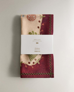 ZARA HOME КУХОННЫЕ ПОЛОТЕНЦА С РОЖДЕСТВЕНСКИМ ПРИНТОМ (НАБОР ИЗ 2 ШТ.), КРАСНЫЙ