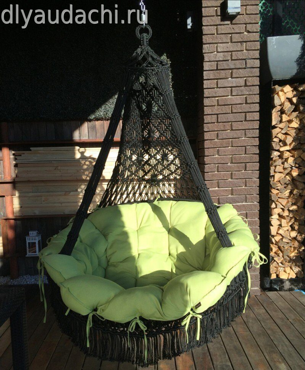 Подвесное кресло качели CARTAGENA черное/подушка нежно зеленая