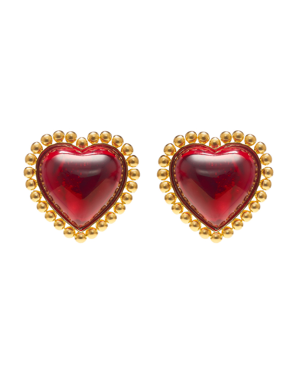 Серьги-винтаж, красное сердце, золото