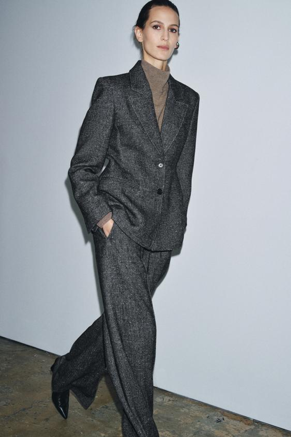 ZARA БРЮКИ ИЗ СМЕСОВОЙ ШЕРСТИ — ZW COLLECTION, ЧЕРНЫЙ/БЕЛЫЙ