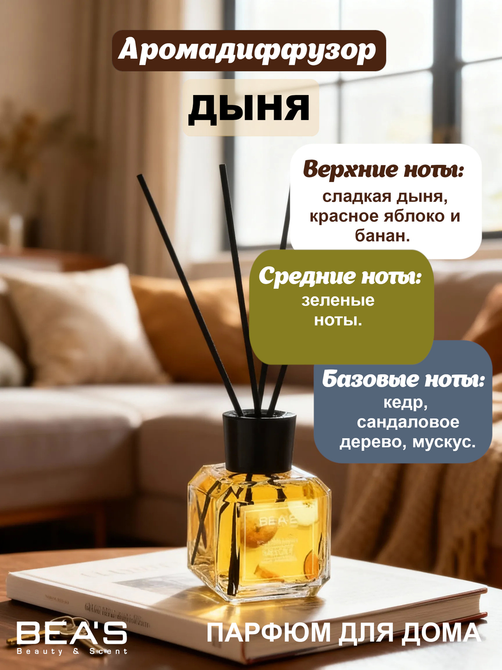 Ароматический диффузор для дома BEA'S "Melon" (Дыня) 120 ml