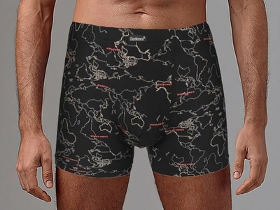 Мужские трусы-боксеры с принтов в виде карт (Размер: L) (Цвет: черный)