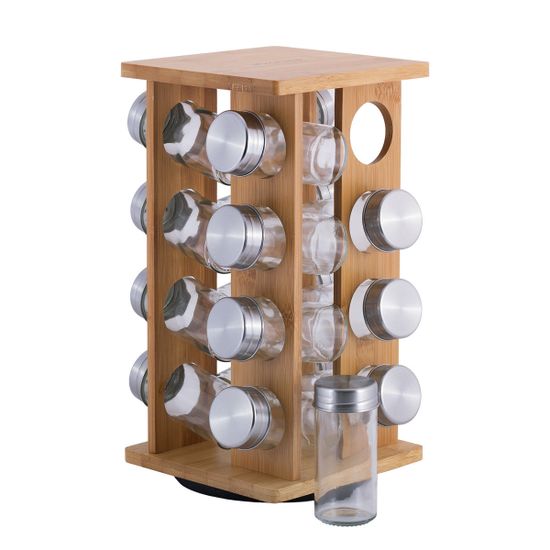 Набор ёмкостей для специй 16 шт. Kamille КМ-7042 на прямоугольной бамбуковой подставке