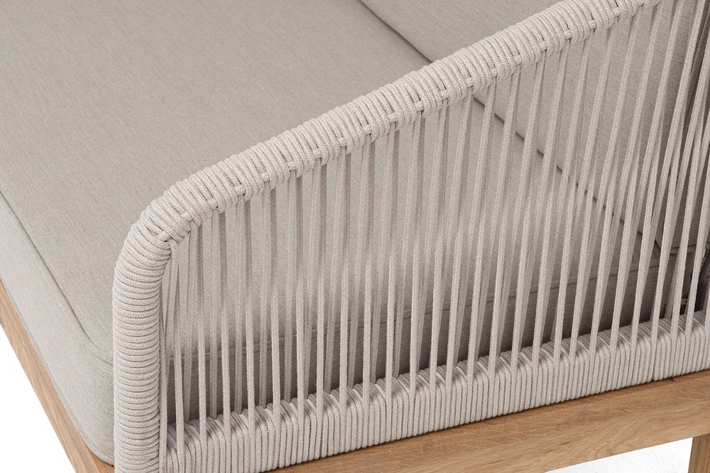 "Канны" диван 2-местный плетеный из роупа, основание дуб, роуп бежевый круглый, ткань бежевая 15052