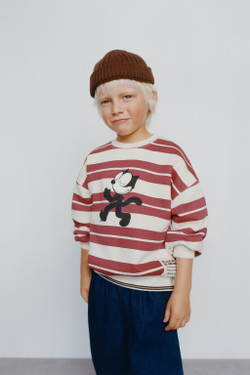 ZARA ТОЛСТОВКА В ПОЛОСКУ FELIX THE CAT ©, ЭКРЮ/ГРАНАТОВЫЙ