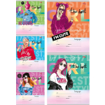 Тетрадь 24л., клетка, Проф-Пресс, скрепка, блок офсет, мелованный картон,"Дерзкие девчонки", 5 дизайнов в спайке