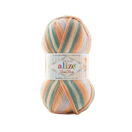Беби бест батик (Baby best batik) пряжа Alize 10% бамбук 90%акрил 5х100г/240м 7917 молочно-оранжево-сиренево-зеленый