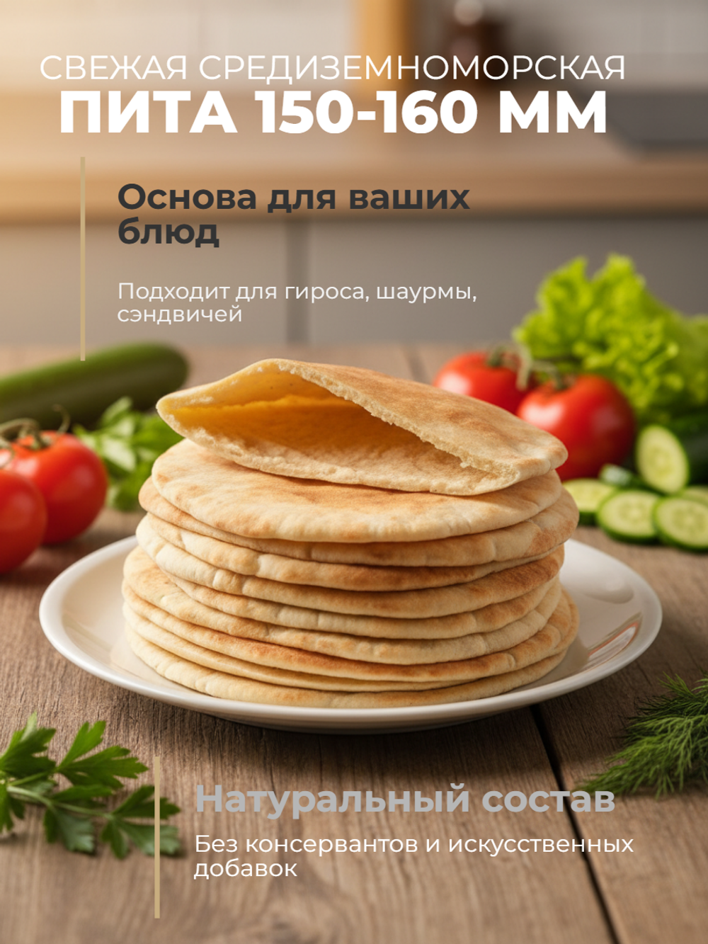 Пита средиземноморская круглая 150 мм-160 мм "Триада Х" (1уп=5)*16