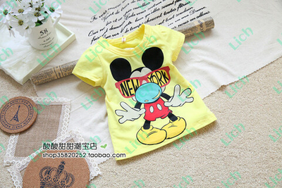 Футболка детская однотонная с принтом Микки Мауса и надписями