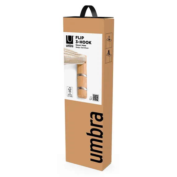 Вешалка настенная flip, 3 крючка, натуральное дерево