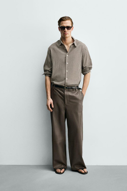 ZARA КОЖАНЫЕ БРЮКИ BALLOON FIT, БЕЖЕВЫЙ