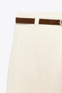 ZARA ДЖИНСЫ-КЮЛОТЫ Z1975 С ВЫСОКОЙ ПОСАДКОЙ И РЕМНЕМ, ЭКРЮ