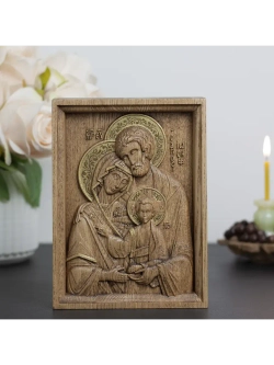 Святое семейство икона деревянная резная, ясень (2)