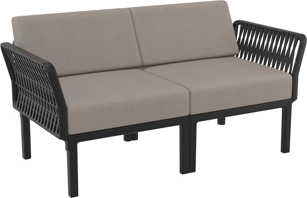 Диван пластиковый двухместный с подушками Siesta Contract Portofino Lounge, черный, светло-коричневый