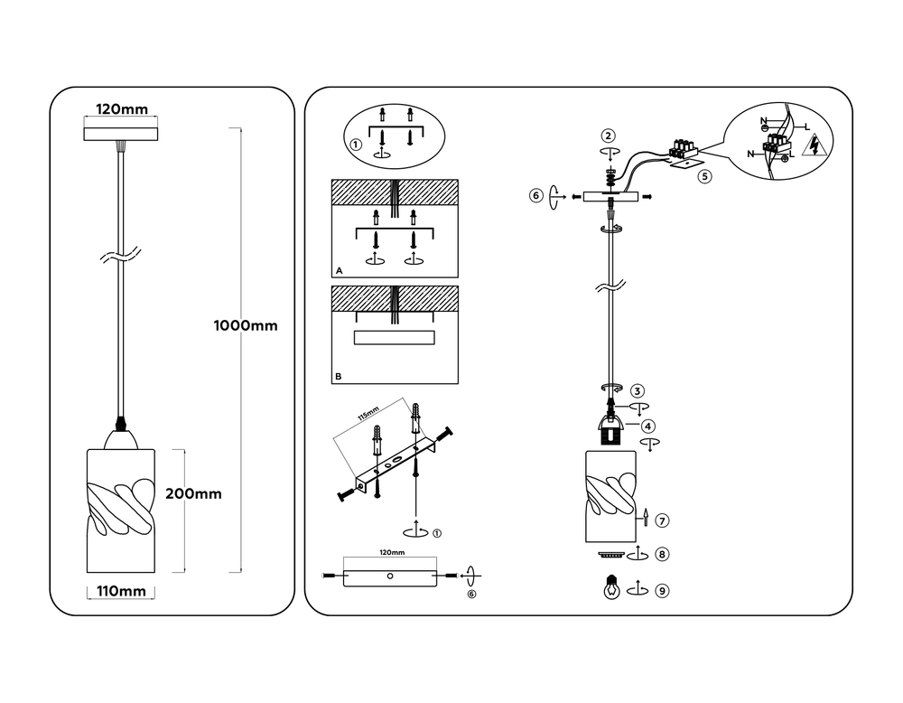 TR3413 BK черный E27 max 60W D110*1000